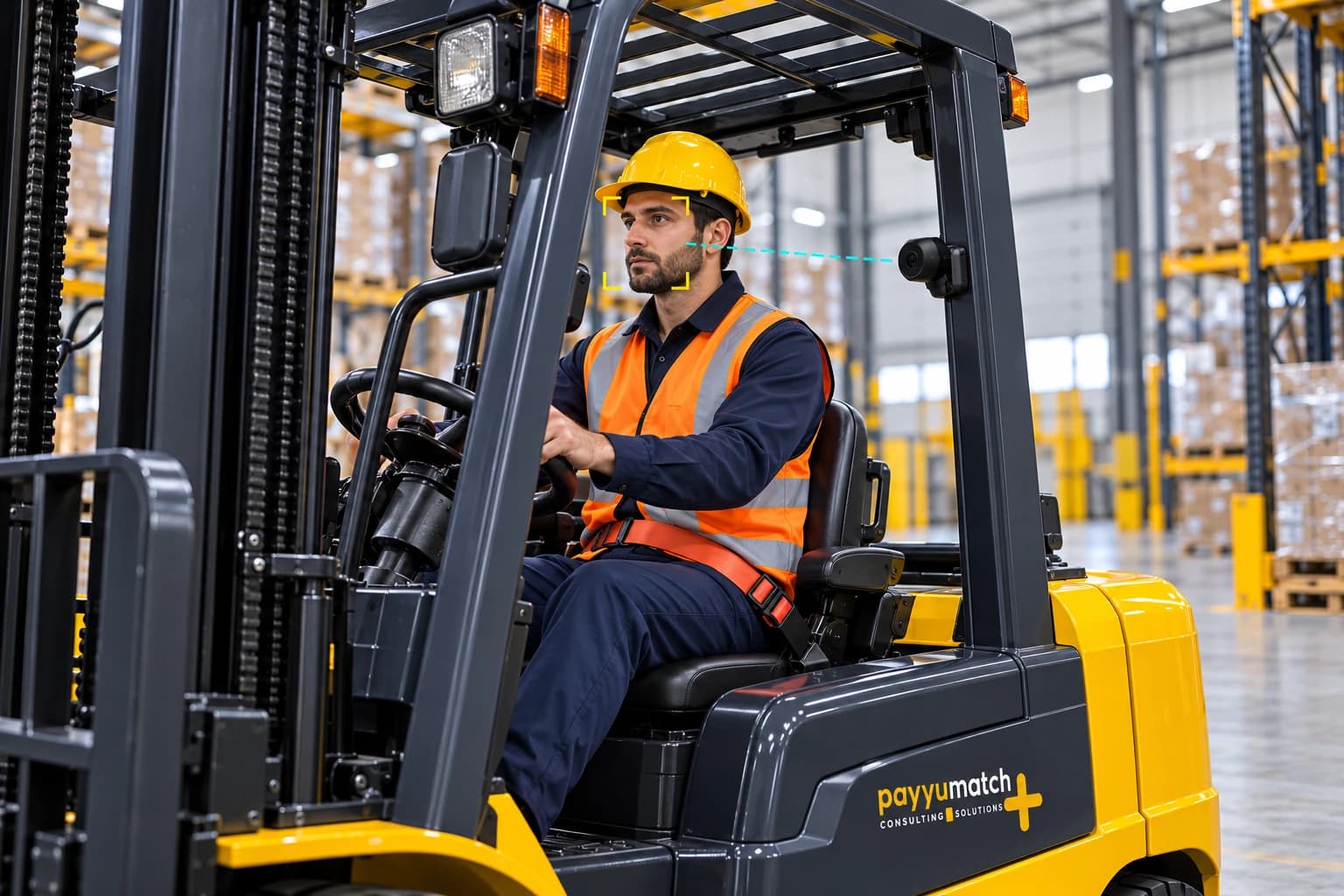 Forklift kabininde operatöre dönük DSM kamera ve yüz izleme uygulaması