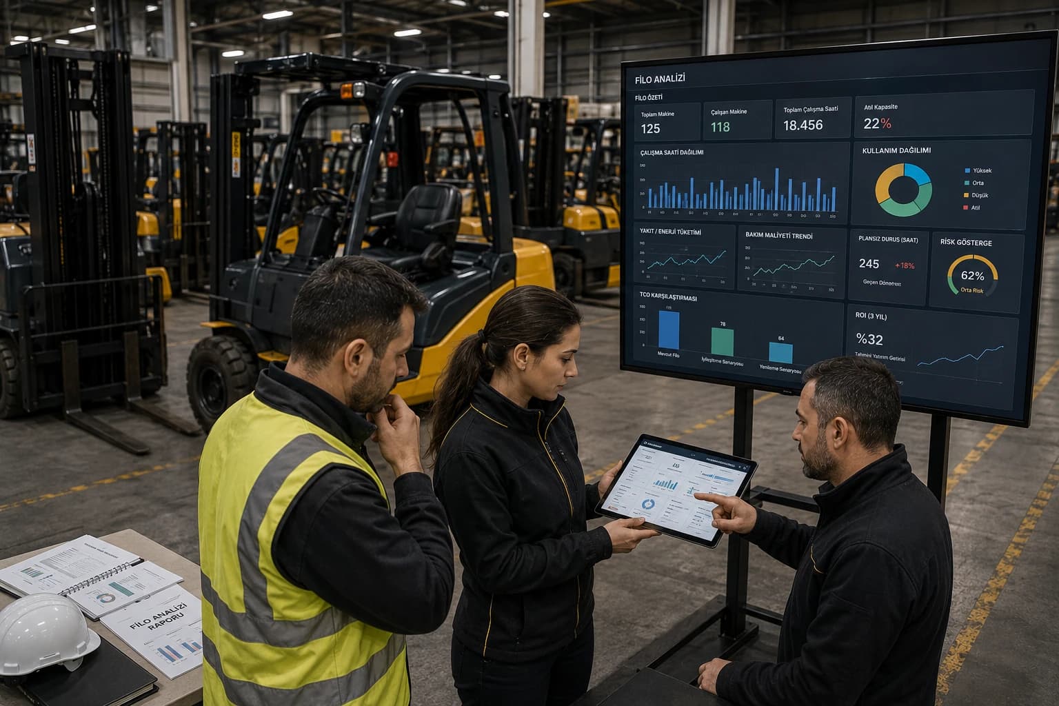 Sahada tablet ile operasyon analizi yapan ekip