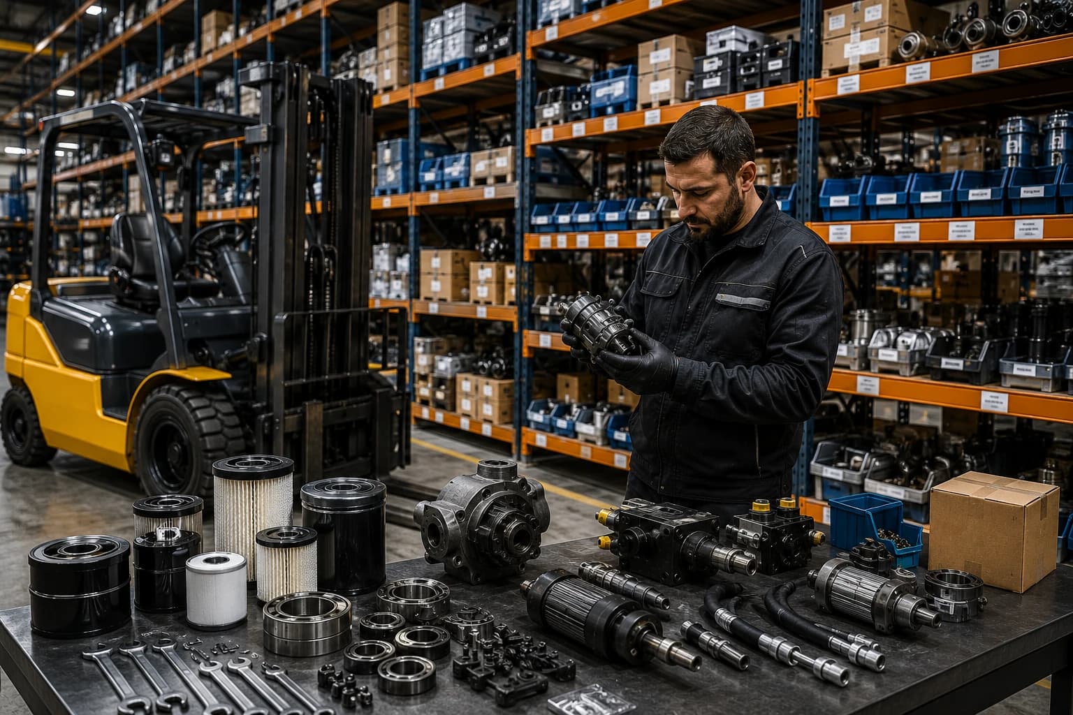 Forklift ve depo ekipmanı yedek parçalarının teknik kontrol ve tedarik alanı
