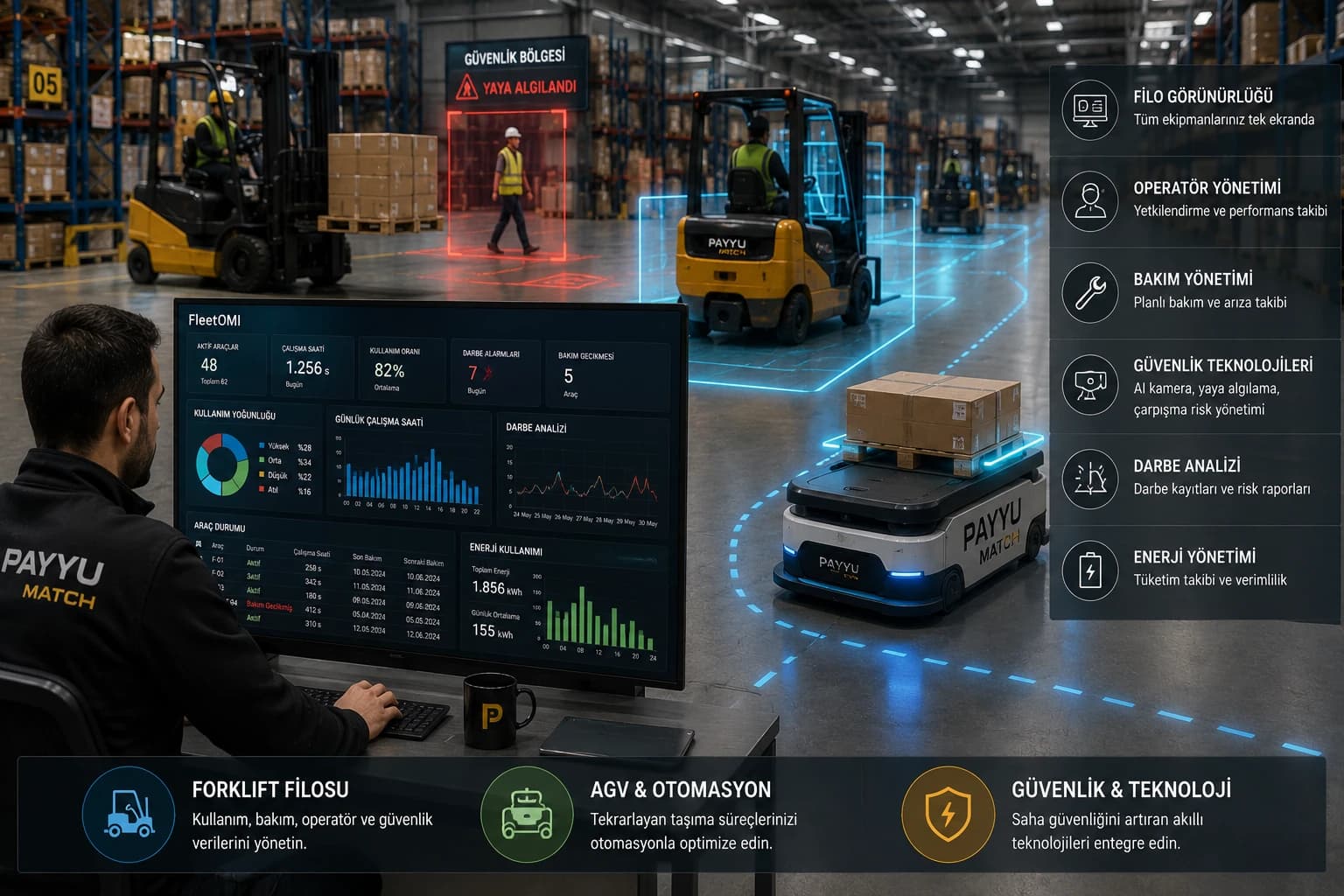 Forklift filosu, dijital veri analizi ve endüstriyel otomasyon teknolojileri